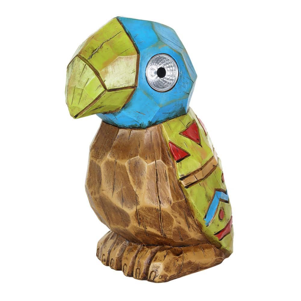 Solar Tiki Parrot Garden Statue with LED Eyes, 10 Inches
