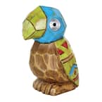 Solar Blue Tiki Parrot with LED Eyes, 8 in. x 10 in. Garden Statue