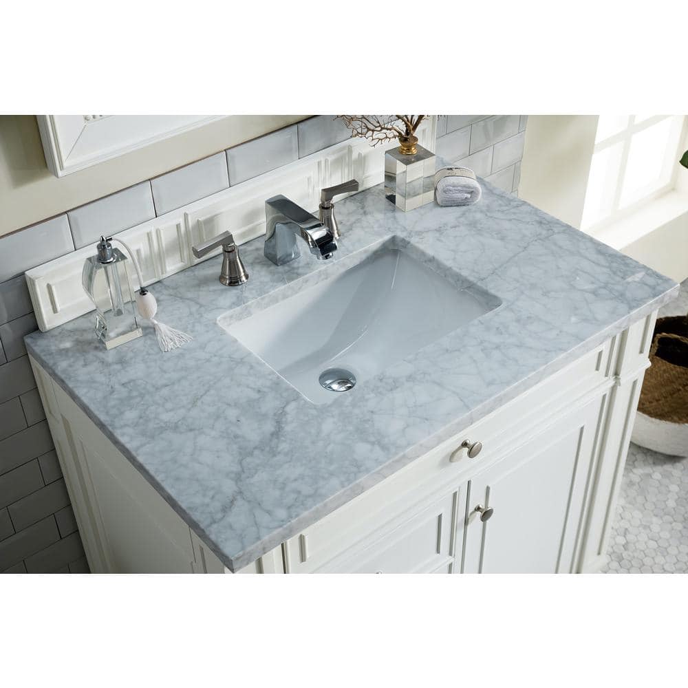 Bright White Plywood Single Vanity with Carrara Marble Top