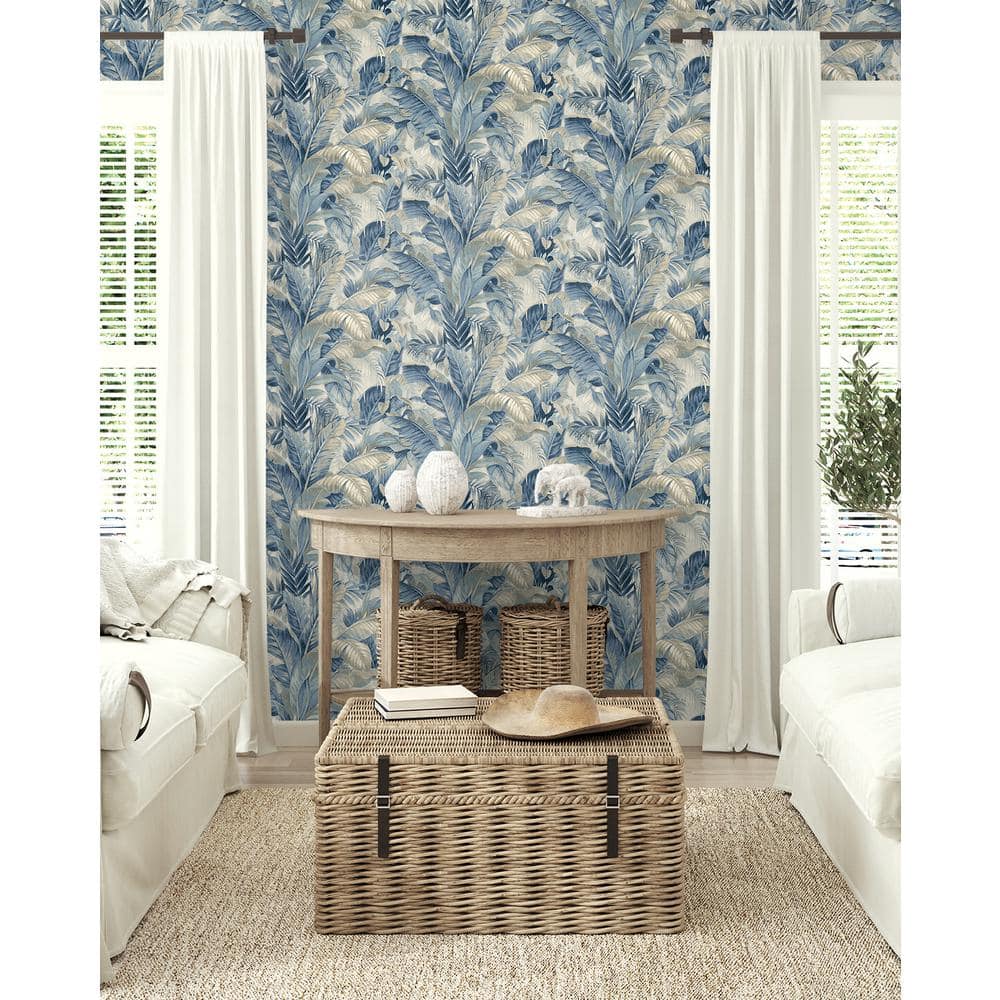Luna Blue Tropical Palm Self-Adhesive Vinyl Wallpaper