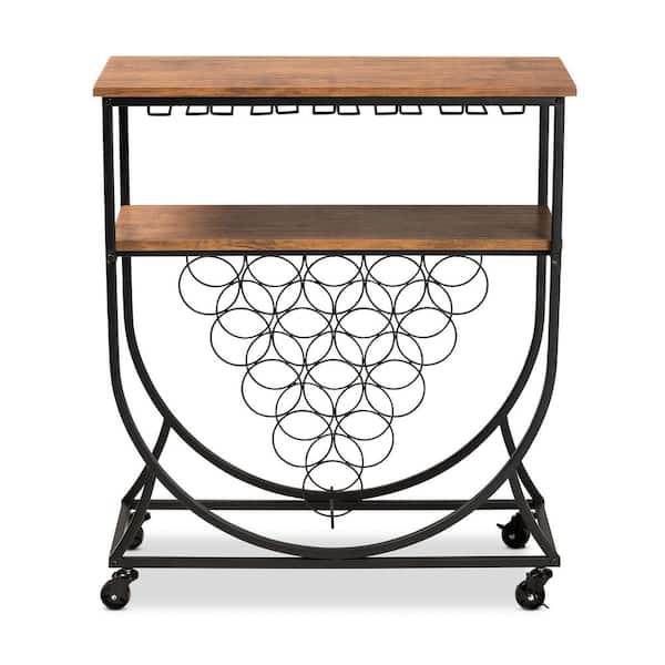 Baxton Studio Dania Black and Walnut Wine Cart