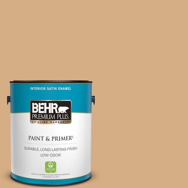 BEHR PREMIUM PLUS 1 gal. #BXC-67 Santa Fe Tan Satin Enamel Low Odor Interior Paint & Primer