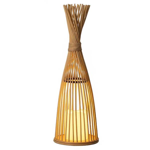 Hand-Woven Tall Bamboo LED Floor Lantern-Bohemian Wicker Decorative Lamp for Living Rooms, Entryways, Patios, Small