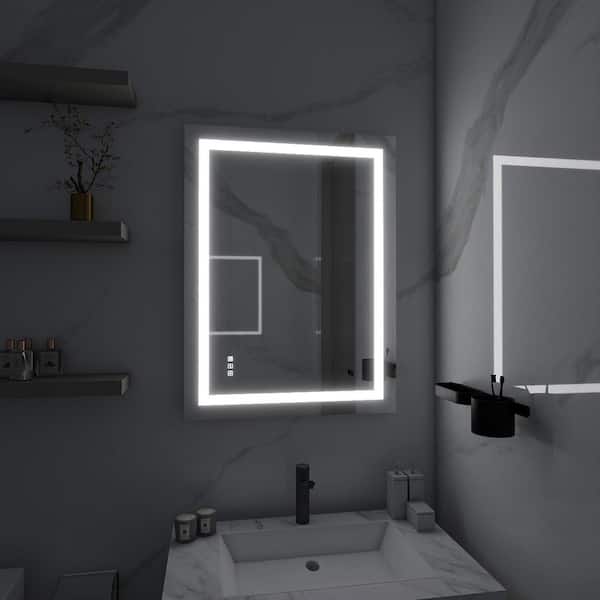 Dreamwerks 24 in. W x 32 in. H Rectangular Frameless LED Wall Mount Bathroom Vanity Mirror with Dimmer and Defogger