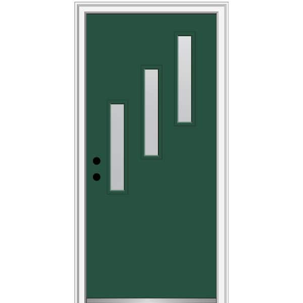 MMI Door 30 in. x 80 in. Davina Right-Hand Inswing 3-Lite Frosted Glass Painted Fiberglass Prehung Front Door on 4-9/16 in. Frame