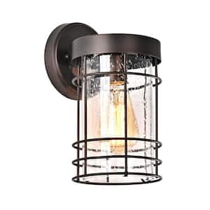 Charlton 1-Light Transitional Oil Rubbed Bronze Cage Outdoor Wall Lantern Sconce with Seedy Glass