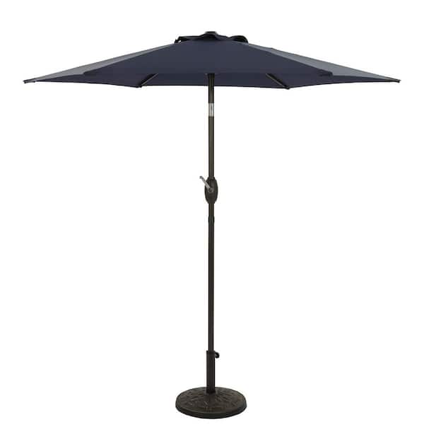 ANGELES HOME 7.5 ft. x 7.5 ft. 50+ UPF Crank Tilt Steel Patio Umbrella without Base in Navy