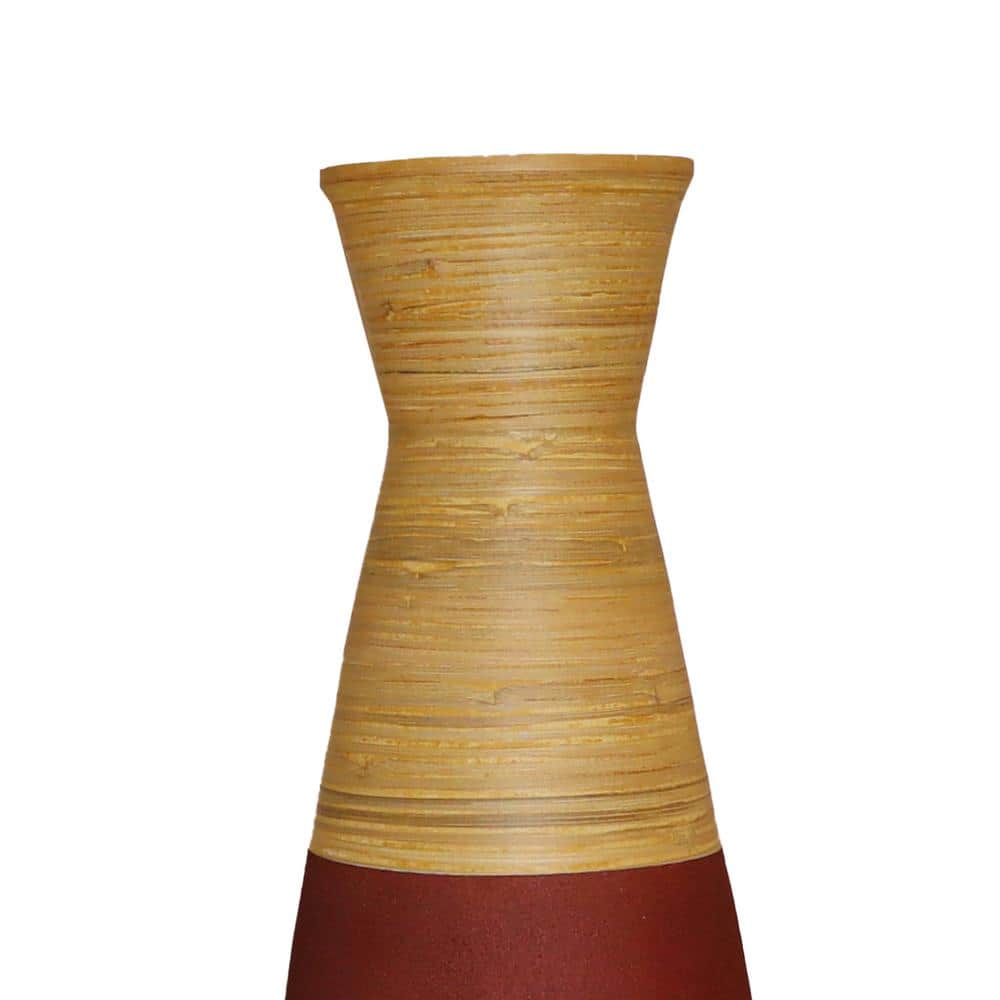 31.5" Burgundy and Natural Polished Bamboo Floor Vase