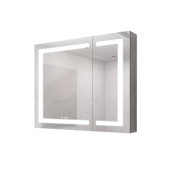 36 in. W x 30 in. H Rectangular Aluminum Recessed or Surface Mount Medicine Cabinet with Mirror and Light, Dimmable
