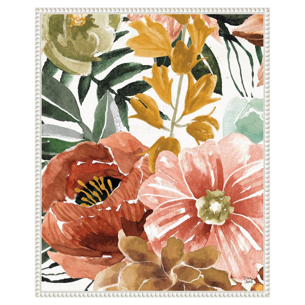 Beaded Perimeter Floral Watercolor Canvas Wall Art, 23 x 28