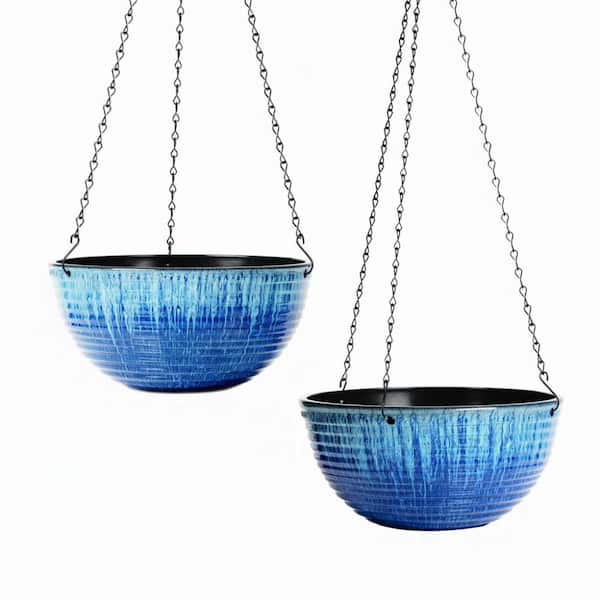 10 in. Blue Plastic Hanging Basket with Drainage Hole (2-Pack)