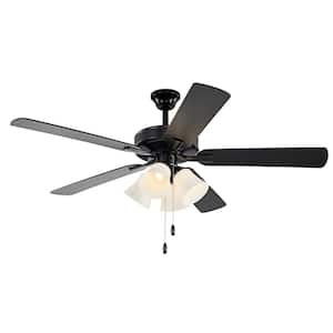 52 in. Indoor Matte Black 5-Blade Farmhouse Reversible Ceiling Fan with Light Kit and Pull Chain