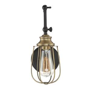 5 in. W x 13 in. H 1-Light Oil Rubbed Bronze with Natural Brass Wall Sconce with Metal Cage Shade