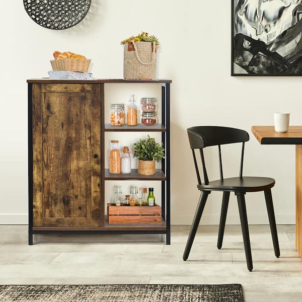 NEW Multipurpose Cabinet w/ shops 3 Open Shelves and Closed Compartments, Rustic Brown