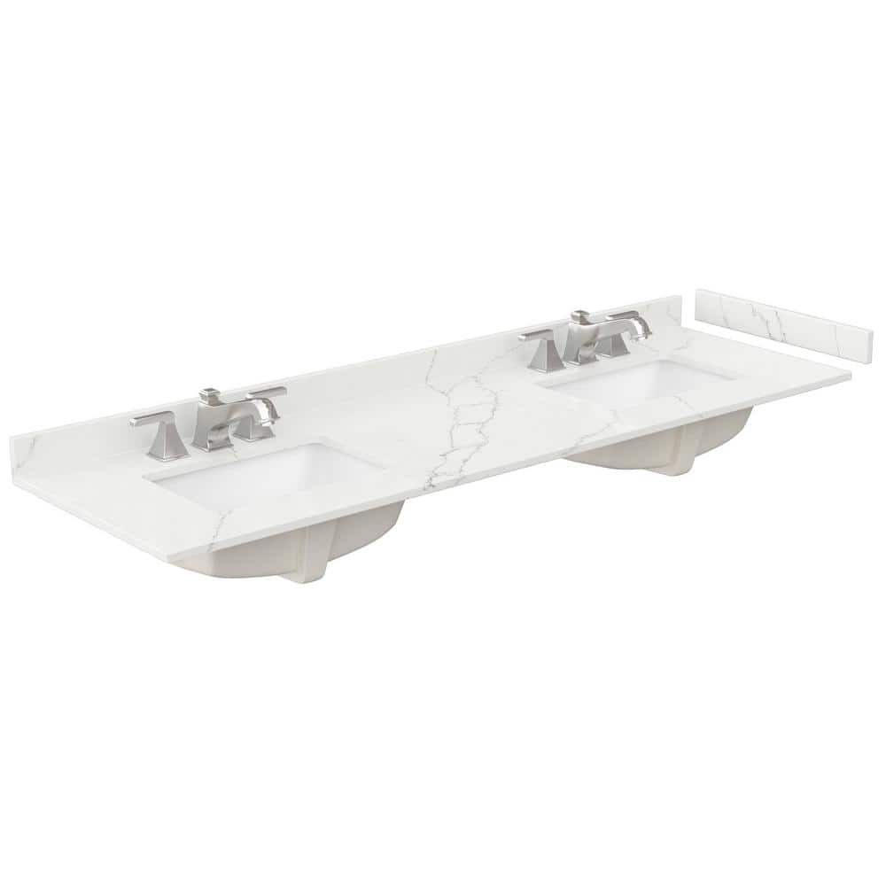 Beckett 72" White and Matte Black Freestanding Double Vanity with Quartz Top