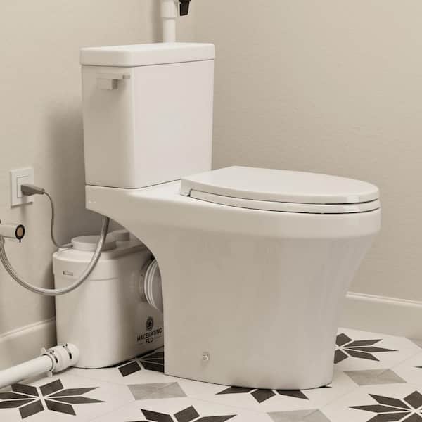 2-Piece White Macerating Toilet 750W, 18 in. Elongated Bowl, Upflush Toilet with 1.28 GPF Single Flush, Extension Pipes