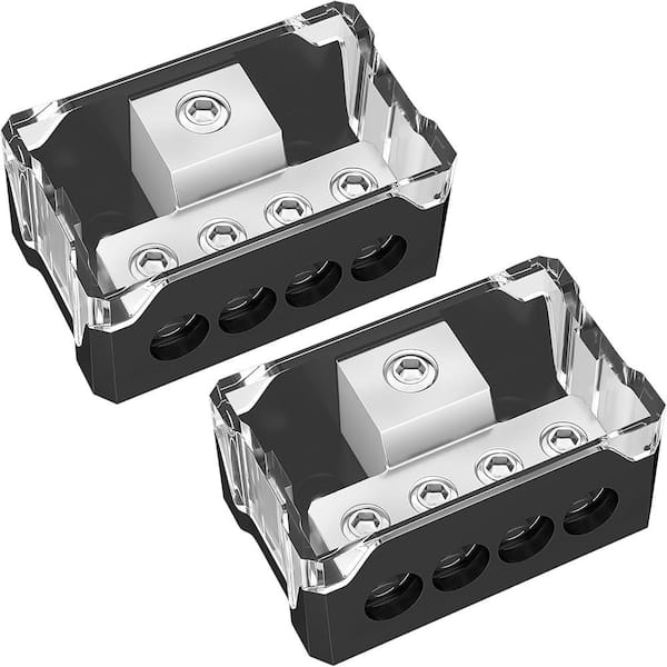 OBJLGEV 4 Way Power Distribution Block Car Audio 0/2/4 Gauge Input 4/8/10 Gauge Output Amp Ground Splitter 2-Pieces