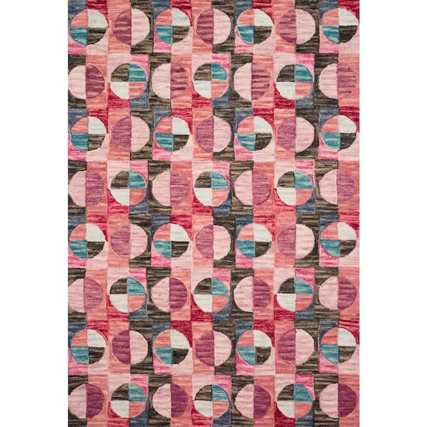Loloi Hallu Berry/Charcoal 7 ft. 9 in. x 9 ft. 9 in. Geometric 100% Wool Pile Area Rug
