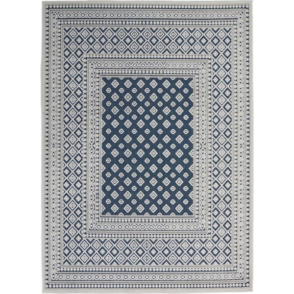 Calobra Blue 8 ft. x 10 ft. Geometric Contemporary Indoor/Outdoor Patio Area Rug