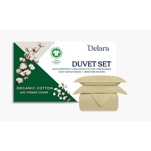Delara 2-Piece Set Sage Green Solid 100% Organic Cotton, Twin, Smooth & Breathable, Super Soft Duvet Cover