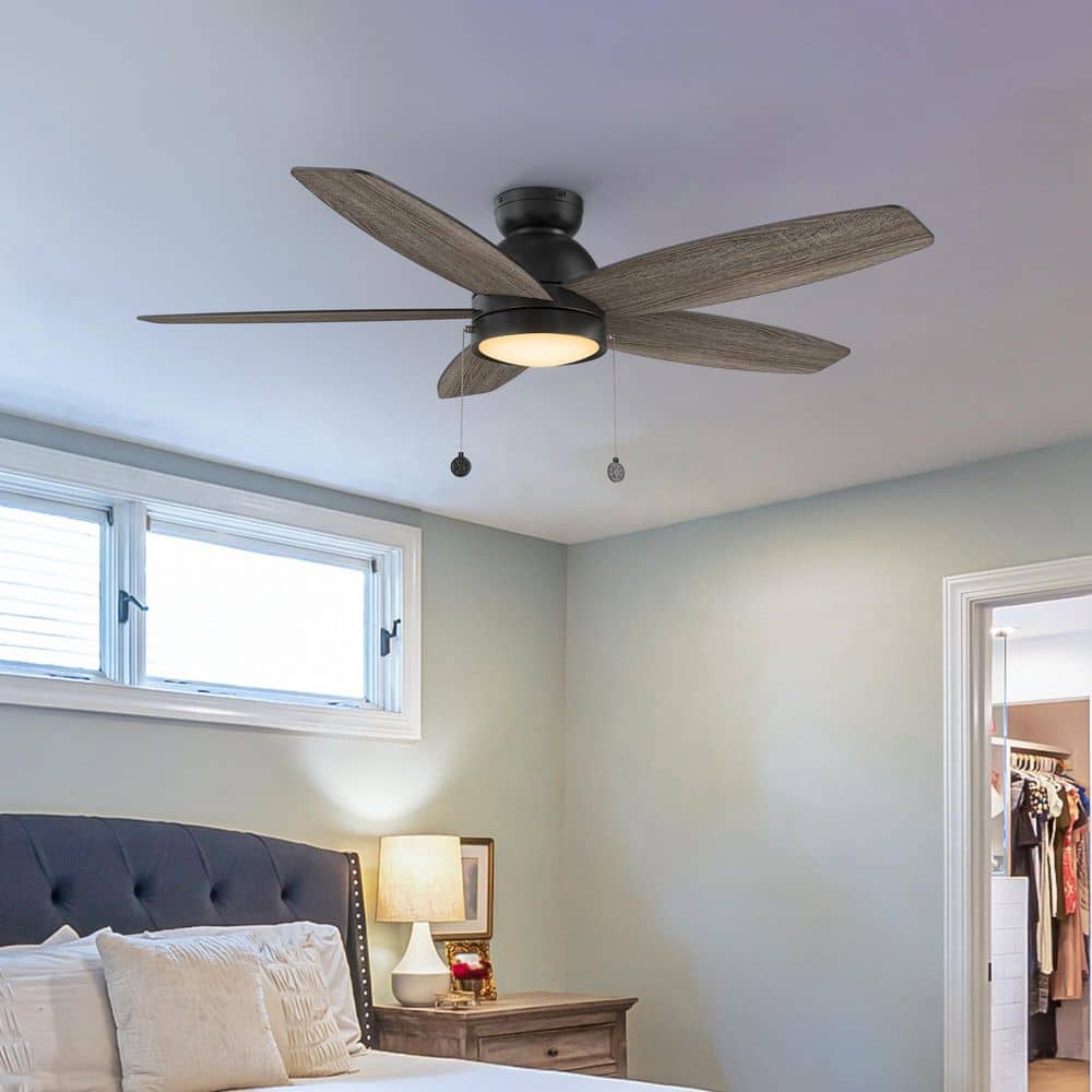 Treyton 52 in. Indoor Black Flush Mount Standard 3-Speed DC Ceiling Fan with Dimmable LED and Pull Chain price history on PriceWatchPro