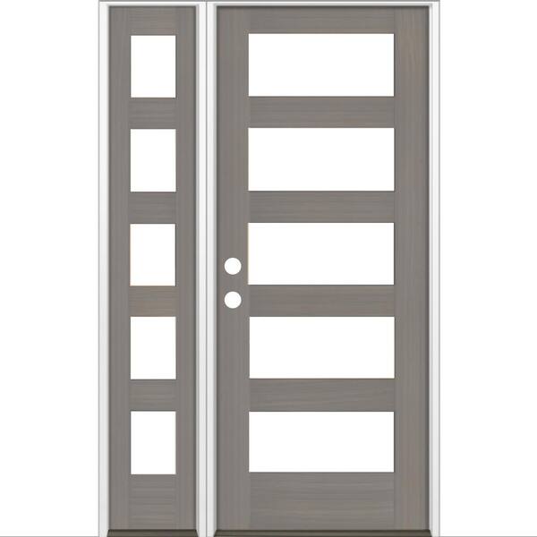 Krosswood Doors 46 in. x 80 in. Modern Hemlock Right-Hand/Inswing Clear Glass Grey Stain Wood Prehung Front Door with Left Sidelite