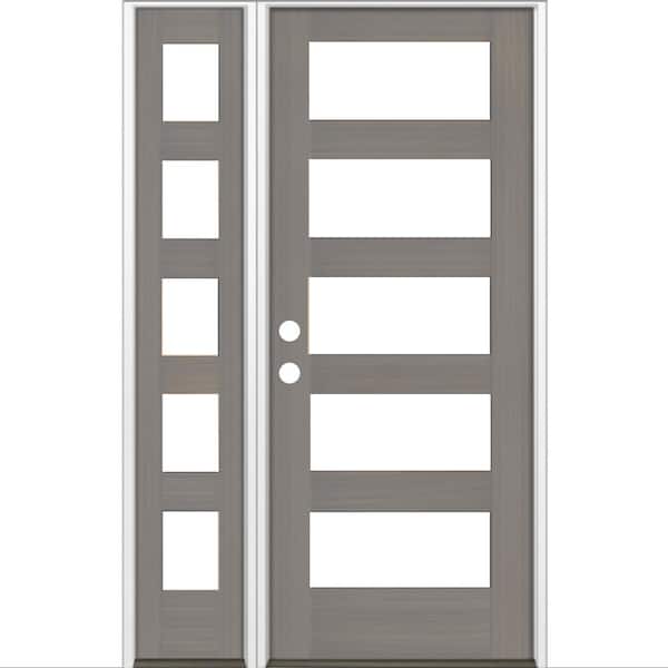 Krosswood Doors 50 in. x 80 in. Modern Hemlock Right-Hand/Inswing 5-Lite Clear Glass Grey Stain Wood Prehung Front Door w/Left Sidelite