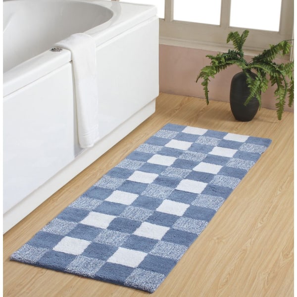 Cubic Bar 22 in. X60 in. Ocean Blue Cotton Tufted Bath Rug