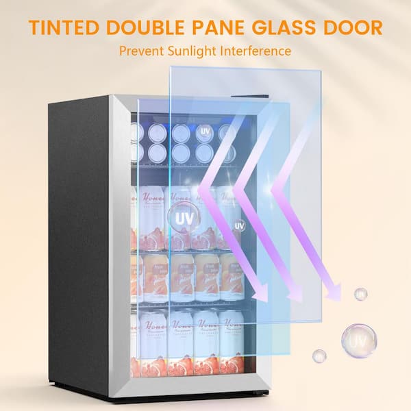19.29 in. Single Zone 120-Cans Beverage Cooler in Stainless Steel With Adjustable Shelves, Bar/Office/Home Use