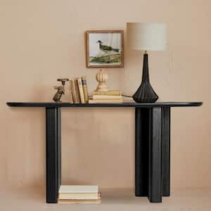 63 in. Black Rectangle Asymmetrical Firwood and Sycamore Wood Console Table