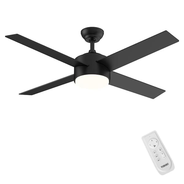 52 in. Integrated LED Light Matte Black Blade Ceiling Fan with Remote Control with 4 blades