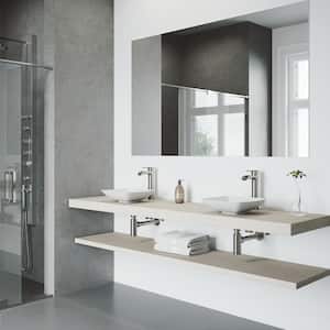 Matte Stone Hyacinth Composite Square Vessel Bathroom Sink in White with Niko Faucet and Pop-Up Drain in Brushed Nickel