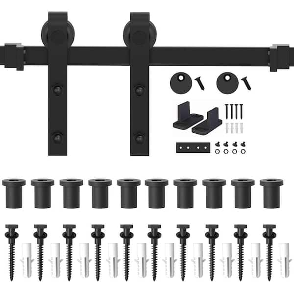 WINSOON 13 ft./144 in. Frosted Black Sliding Barn Door Hardware Track Kit for Single with Non-Routed Floor Guide