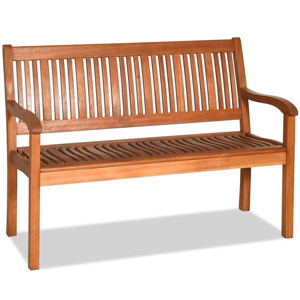 50 in. 2-Person Brown Eucalyptus Wood Outdoor Patio Bench