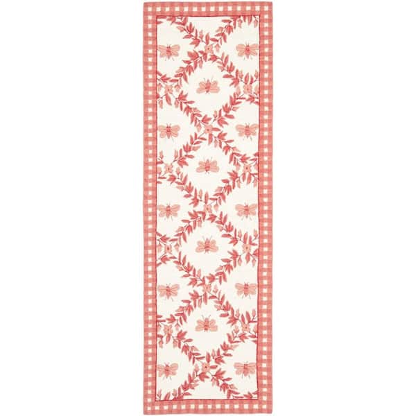 SAFAVIEH Chelsea Ivory/Rose 3 ft. x 10 ft. Border Diamond Floral Runner Rug