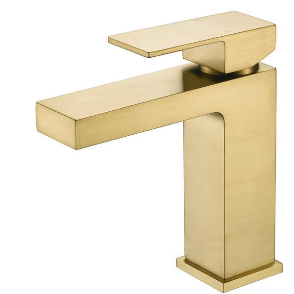 Lukvuzo Modern Single Handle Single Hole Bathroom Faucet with Deckplate Included, Hot/Cold Indicator, Stainless Steel in Gold