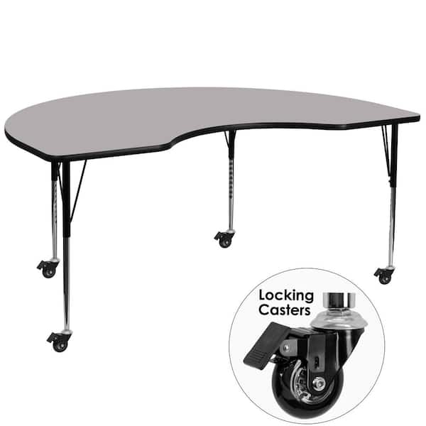 Carnegy Avenue Wren Gray 48 in. W x 72 in. L Kidney-Shaped Thermal Laminate Activity Table - Standard Height Adjustable Legs