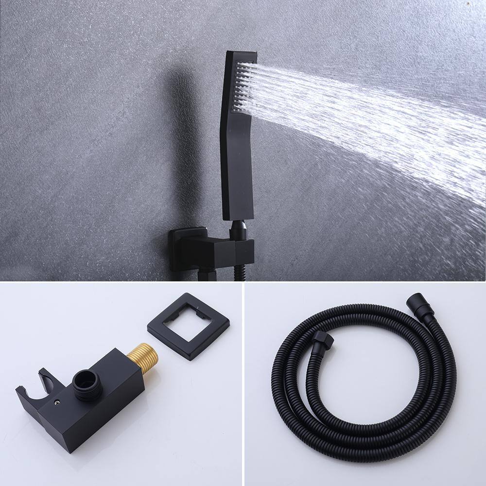 Large Matte Black Stainless Steel Dual Rain Shower System