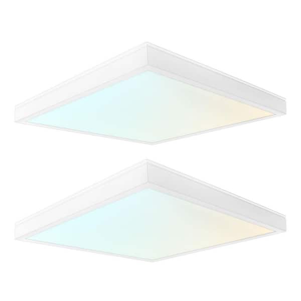 1 x 1 ft. LED Slim Surface Panel Recessed Light 5CCT 2700K-5000K Dimmable 1400/1800/2200LM 12/16/20W Damp Rated (2-Pack)