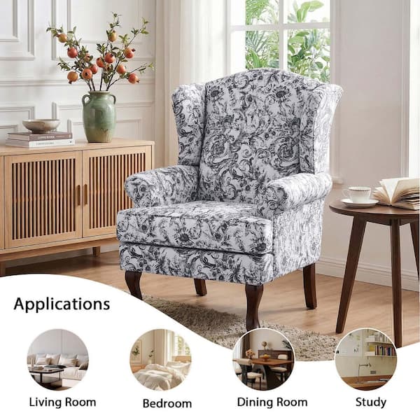 Uixe Mid-Century Retro Style Rococo Black Chenille Upholstered