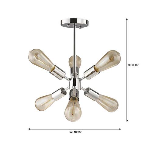 Leonie 16.5 in. 6-Light Chrome Sputnik Semi-Flush Mount Flush Mount Ceiling Lights