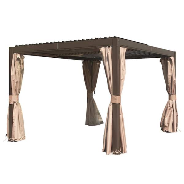 12 ft. x 10 ft. Aluminum Pergola with Louvered Roof and Drainage System, Brown