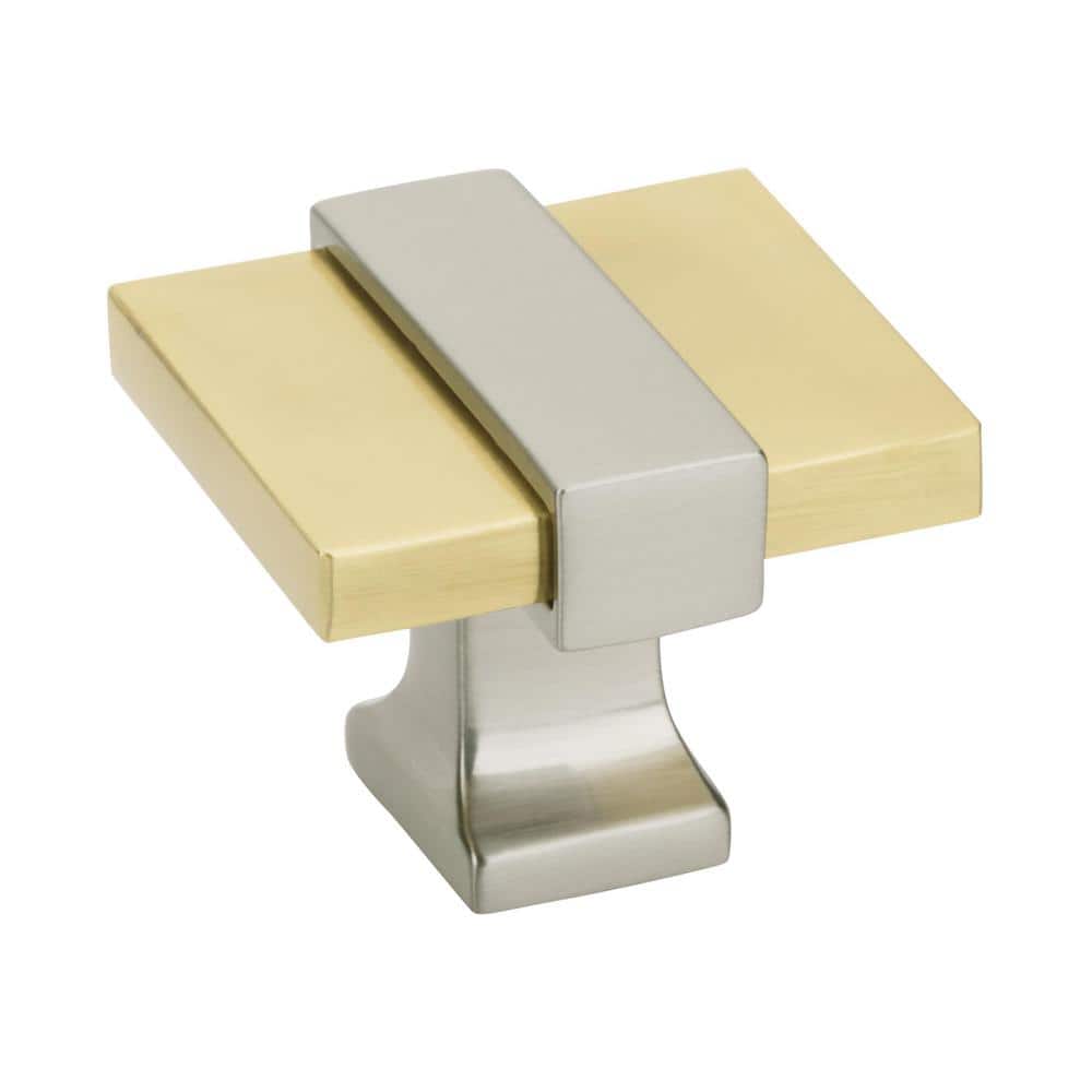 1-3/8" Brushed Gold and Satin Nickel Square Cabinet Knob