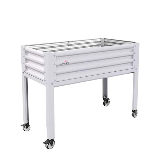 EPIPHANY DOUBLED INC 48 in. L x 24 in. W x 35 in. H White Rectangle Galvanized Steel Elevated Garden Bed W/ Legs for Backyard, Balcony, Patio