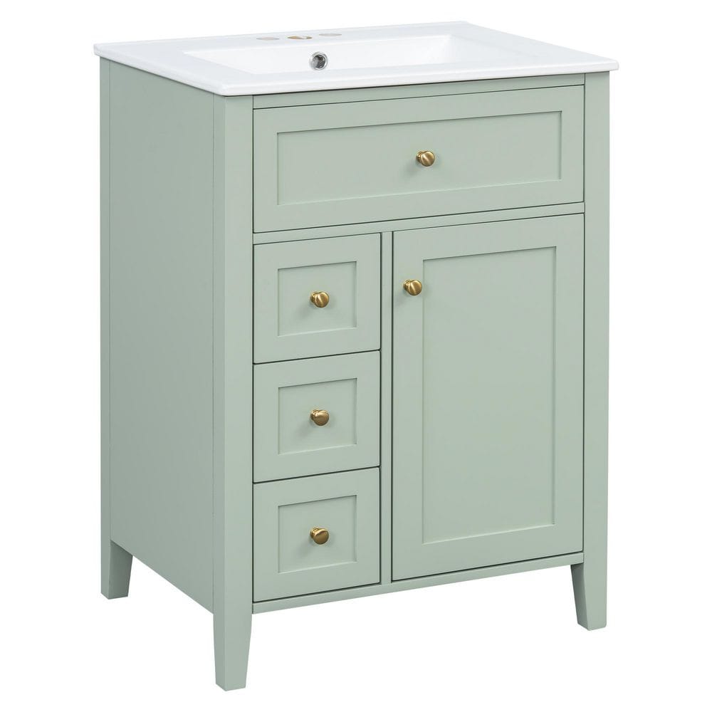 24 in. Green Wood Rectangle Vessel Sink Bathroom Vanity Combo with Adjustable Shelves, 3 Drawers price history on PriceWatchPro