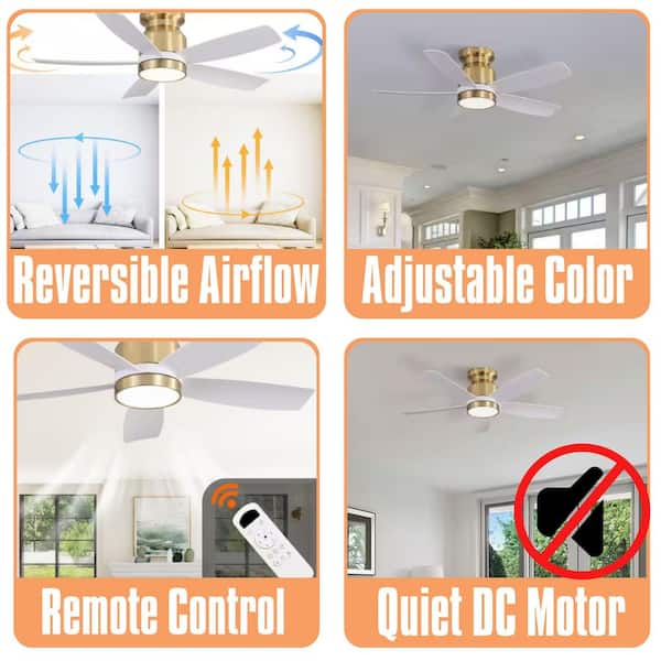 42 in. Flush Mount Ceiling Fans with LED Light 22W and Remote Control 5 ABS Fan Blades for Bedroom Dining Room