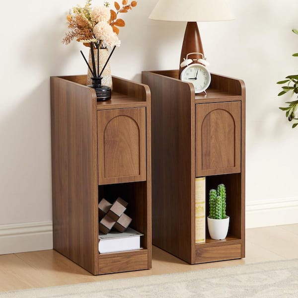 Arched Narrow Version Set of 2 Walnut Drawer 15.75 in. Nightstand