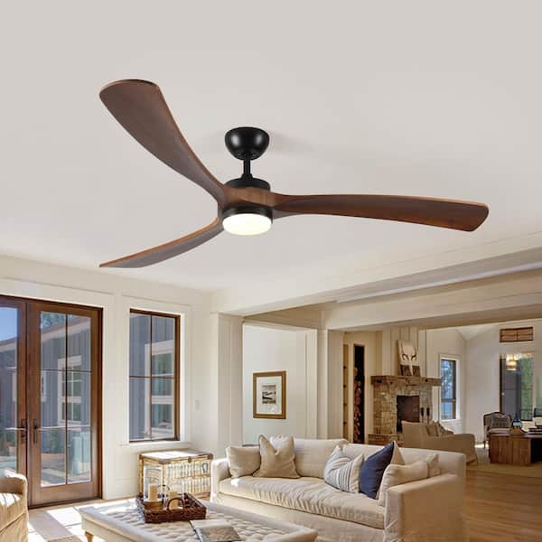 TT 72 in. Indoor/Outdoor Brown Wood Ceiling Fan with Lights and Remote Control 3-Wooden Blades Ceiling Fan