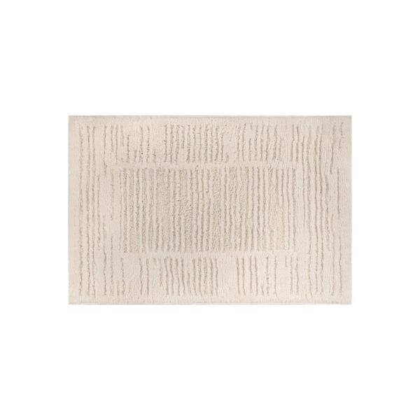 Striped Framed Border Power Loomed Soft Shag High-Low Indoor 2 ft. x 4 ft. White Area Rug