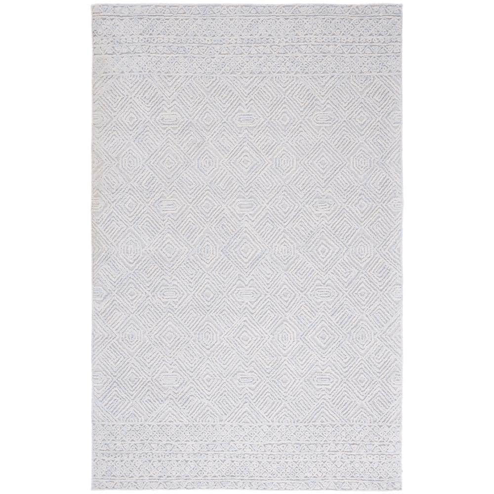 Grey and Ivory Geometric Hand-Tufted Wool Area Rug
